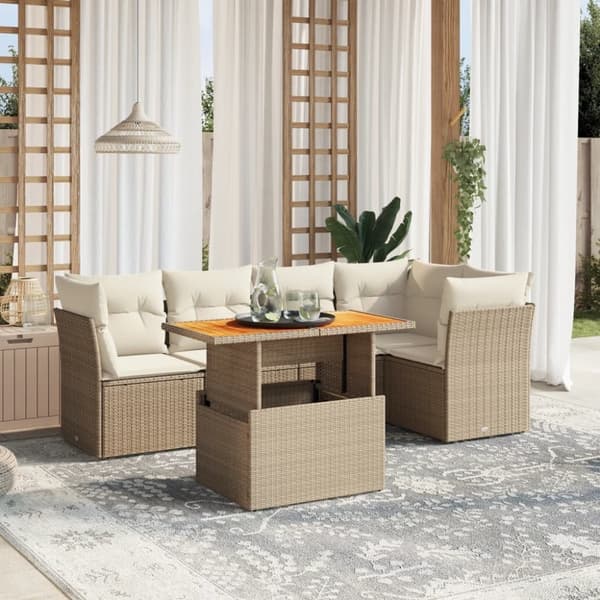 vidaXL sofasæt til haven 5 dele med hynder polyrattan beige