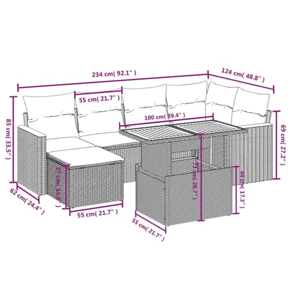 vidaXL sofasæt til haven 7 dele med hynder polyrattan beige