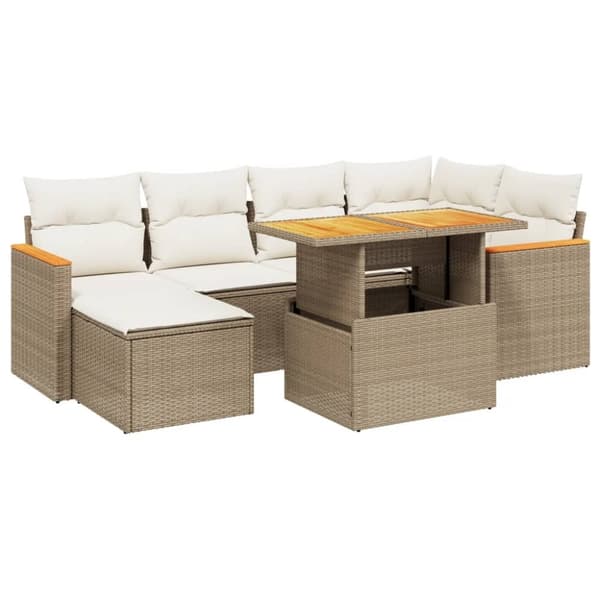 vidaXL sofasæt til haven 7 dele med hynder polyrattan beige