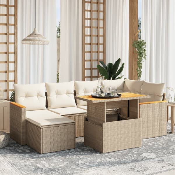 vidaXL sofasæt til haven 7 dele med hynder polyrattan beige