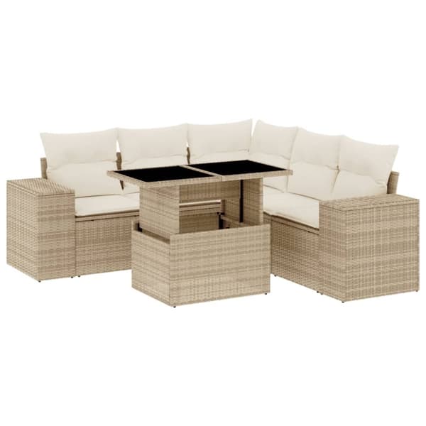 vidaXL sofasæt til haven 6 dele med hynder polyrattan beige