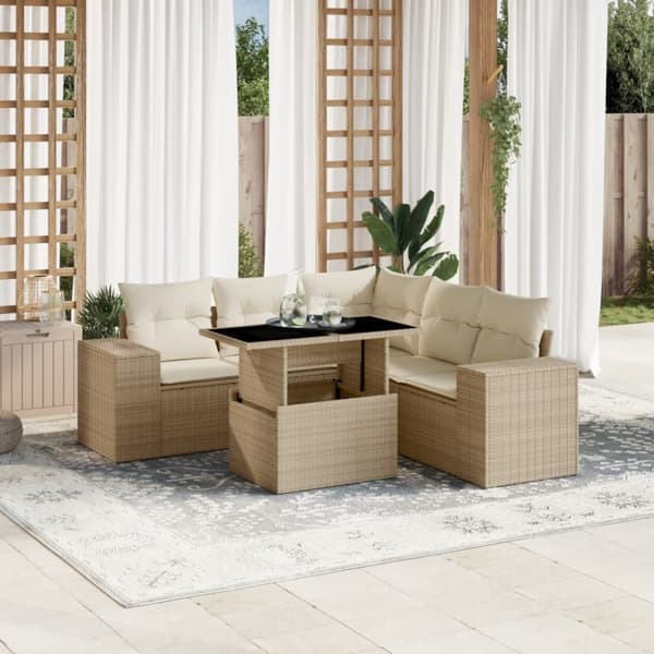 vidaXL sofasæt til haven 6 dele med hynder polyrattan beige