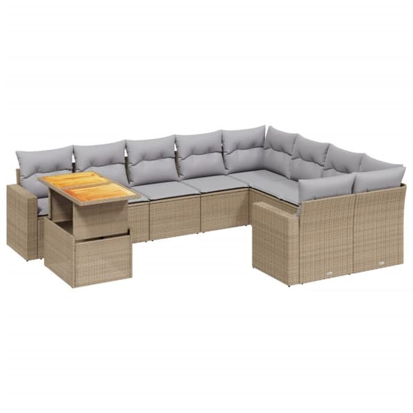 vidaXL sofasæt til haven 10 dele med hynder polyrattan beige