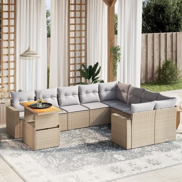 vidaXL sofasæt til haven 10 dele med hynder polyrattan beige
