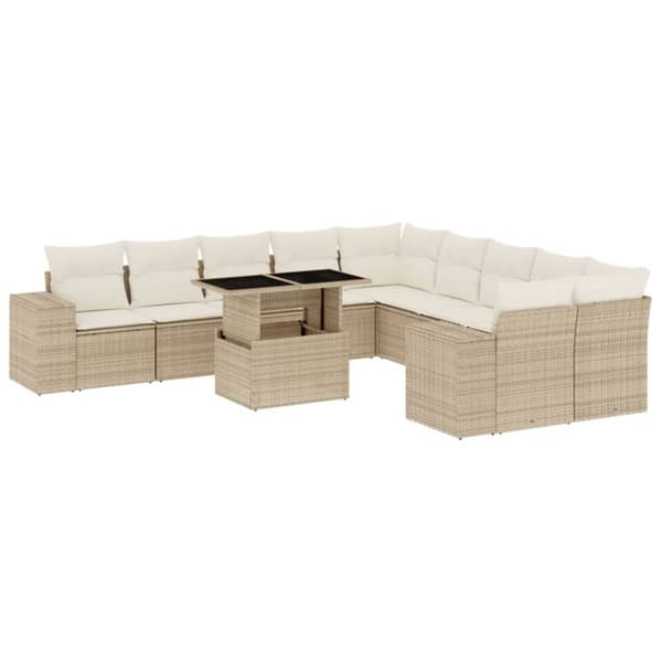 vidaXL sofasæt til haven 11 dele med hynder polyrattan beige