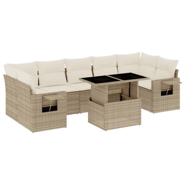 vidaXL sofasæt til haven 8 dele med hynder polyrattan beige