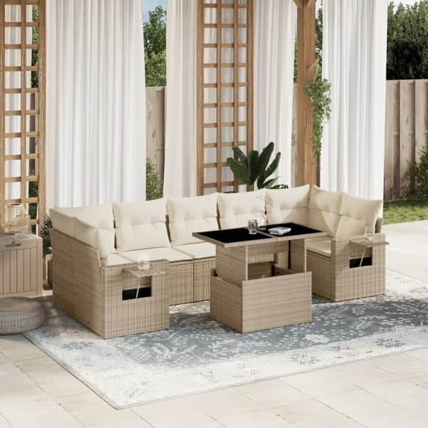 vidaXL sofasæt til haven 8 dele med hynder polyrattan beige