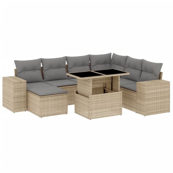 vidaXL sofasæt til haven 8 dele med hynder polyrattan beige