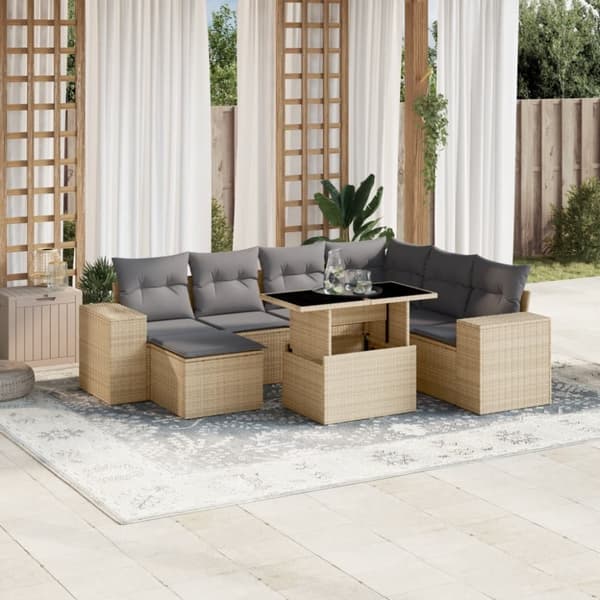 vidaXL sofasæt til haven 8 dele med hynder polyrattan beige