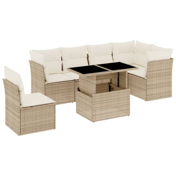 vidaXL sofasæt til haven 7 dele med hynder polyrattan beige