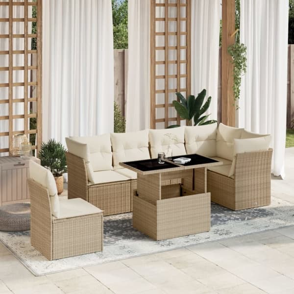 vidaXL sofasæt til haven 7 dele med hynder polyrattan beige