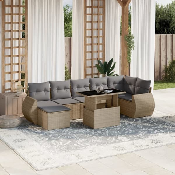 vidaXL sofasæt til haven 8 dele med hynder polyrattan beige