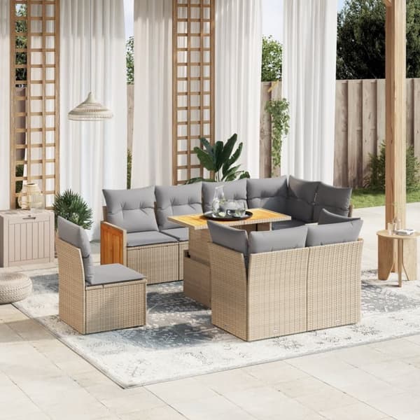vidaXL sofasæt til haven 9 dele med hynder polyrattan beige
