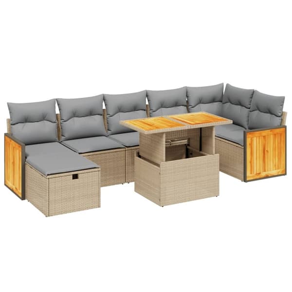 vidaXL Matgrupp för trädgården med dynor 8 delar beige konstrotting