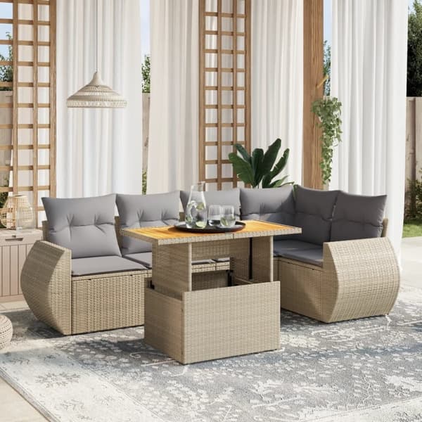 vidaXL sofasæt til haven 6 dele med hynder polyrattan beige