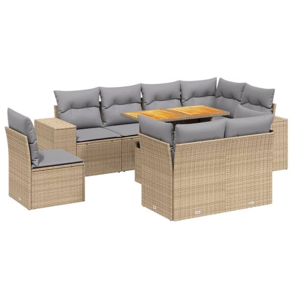 vidaXL Soffgrupp för trädgården med dynor 9 delar beige konstrotting