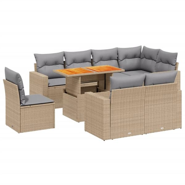 vidaXL sofasæt til haven 9 dele med hynder polyrattan beige