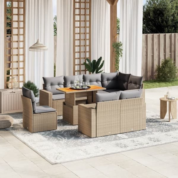 vidaXL sofasæt til haven 9 dele med hynder polyrattan beige