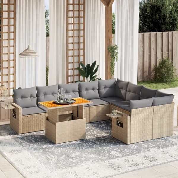 vidaXL sofasæt til haven 10 dele med hynder polyrattan beige