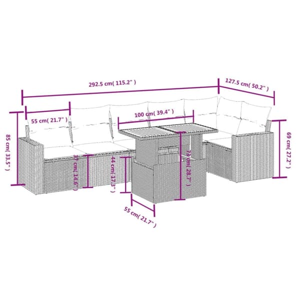 vidaXL sofasæt til haven 7 dele med hynder polyrattan beige