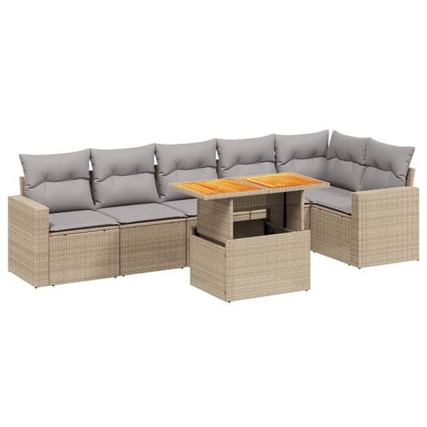 vidaXL sofasæt til haven 7 dele med hynder polyrattan beige