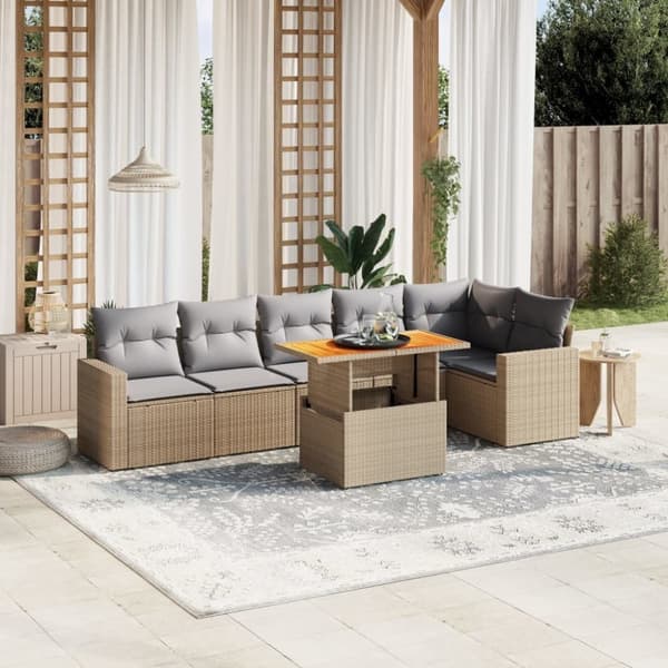 vidaXL sofasæt til haven 7 dele med hynder polyrattan beige