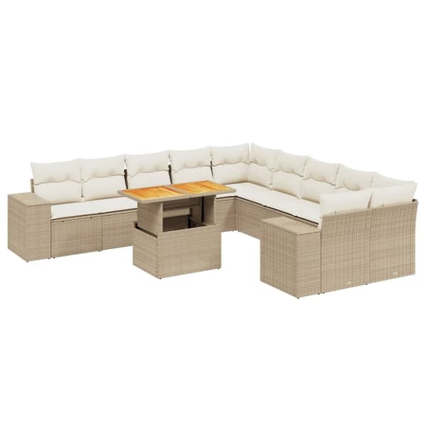 vidaXL sofasæt til haven 11 dele med hynder polyrattan beige
