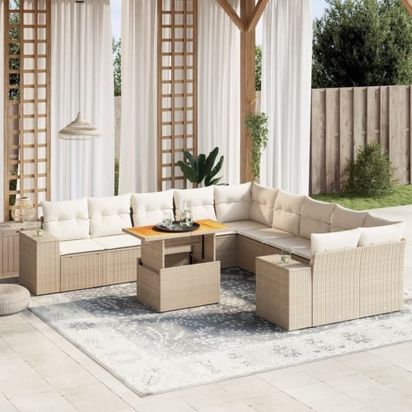vidaXL sofasæt til haven 11 dele med hynder polyrattan beige