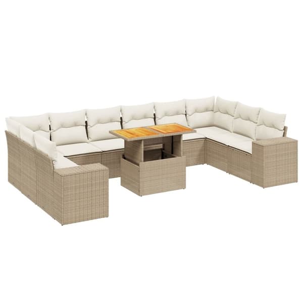 vidaXL sofasæt til haven 11 dele med hynder polyrattan beige