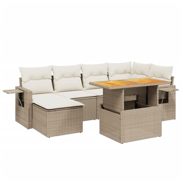 vidaXL sofasæt til haven 7 dele med hynder polyrattan beige