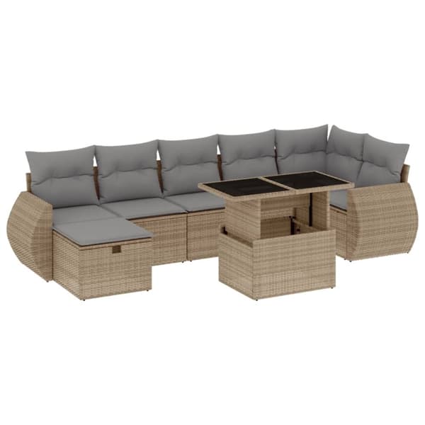 vidaXL sofasæt til haven 8 dele med hynder polyrattan beige