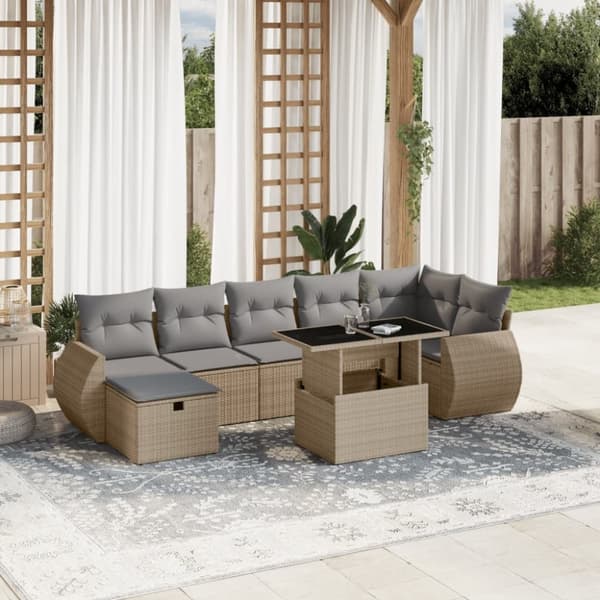 vidaXL sofasæt til haven 8 dele med hynder polyrattan beige