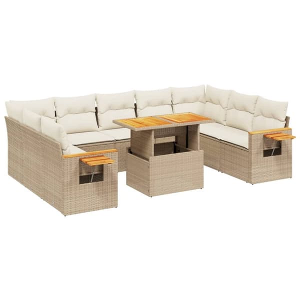 vidaXL sofasæt til haven 11 dele med hynder polyrattan beige