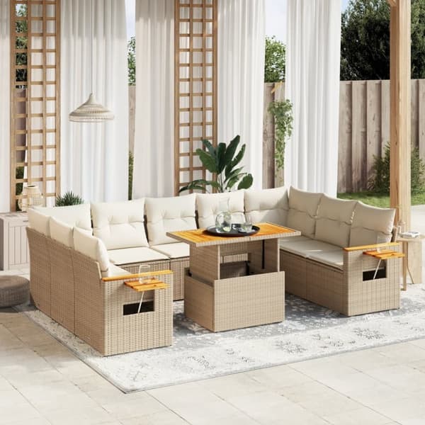 vidaXL sofasæt til haven 11 dele med hynder polyrattan beige