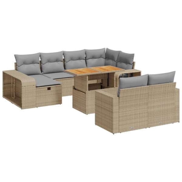 vidaXL sofasæt til haven 11 dele med hynder polyrattan beige