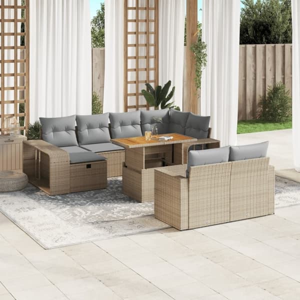 vidaXL sofasæt til haven 11 dele med hynder polyrattan beige