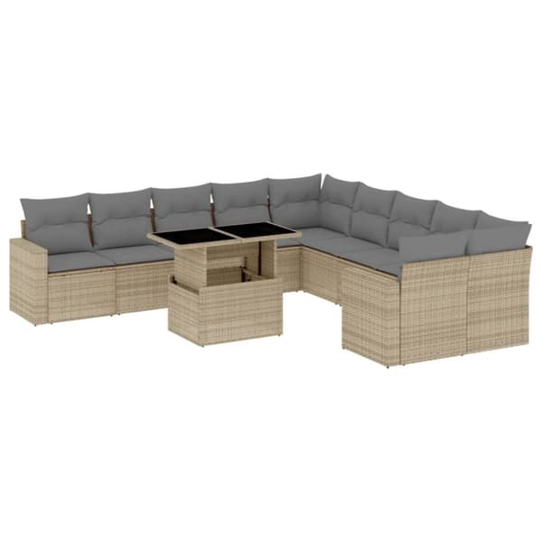 vidaXL sofasæt til haven 11 dele med hynder polyrattan beige