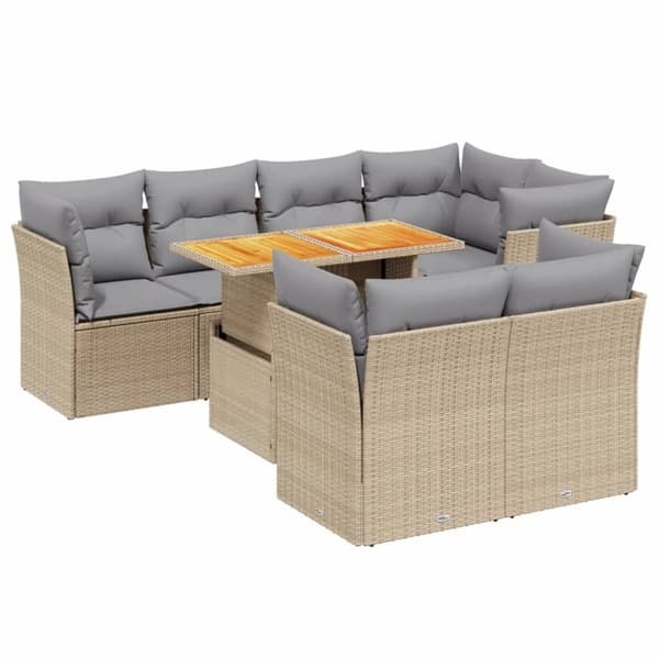 vidaXL sofasæt til haven 8 dele med hynder polyrattan beige