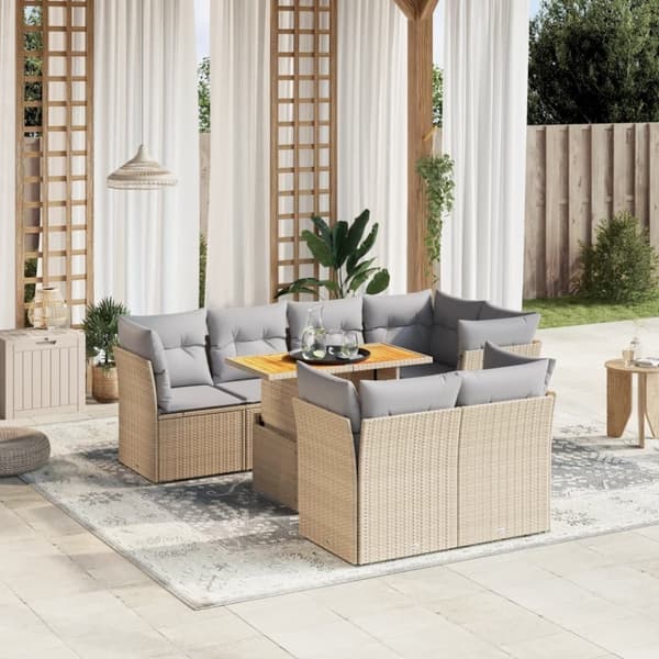 vidaXL sofasæt til haven 8 dele med hynder polyrattan beige