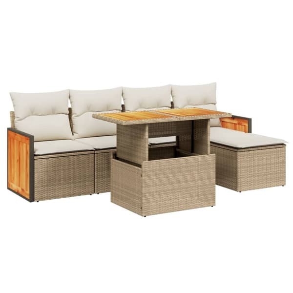 vidaXL Hagesofagruppe med puter 6 deler beige polyrotting