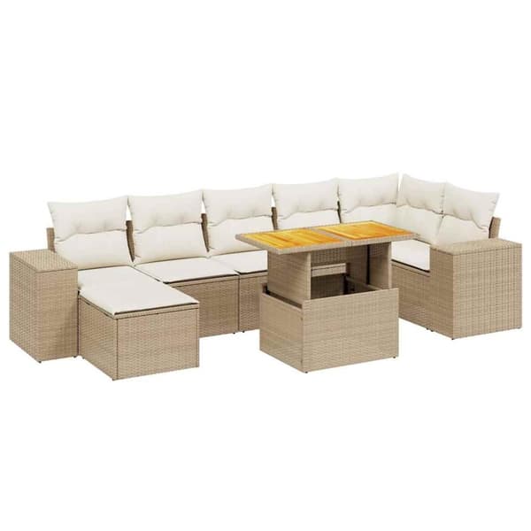 vidaXL sofasæt til haven 8 dele med hynder polyrattan beige