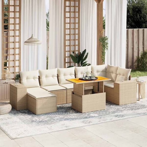 vidaXL sofasæt til haven 8 dele med hynder polyrattan beige