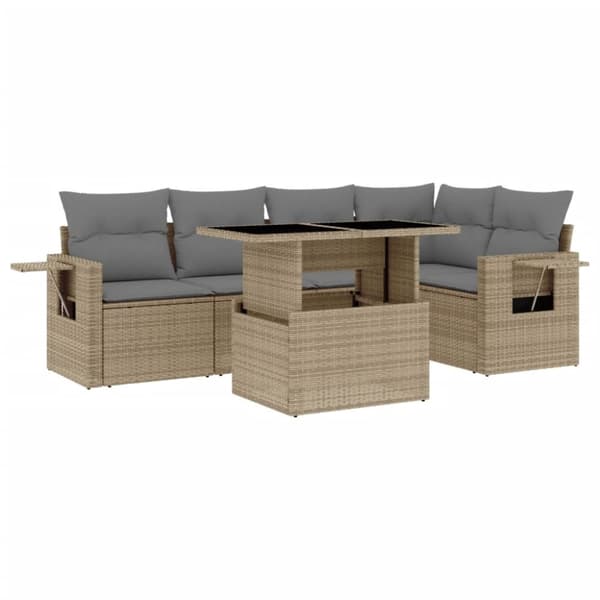vidaXL sofasæt til haven 6 dele med hynder polyrattan beige