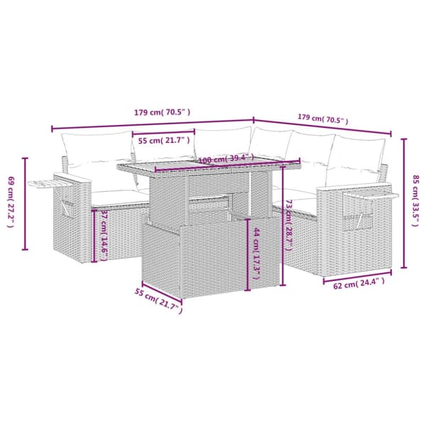 vidaXL sofasæt til haven 6 dele med hynder polyrattan beige
