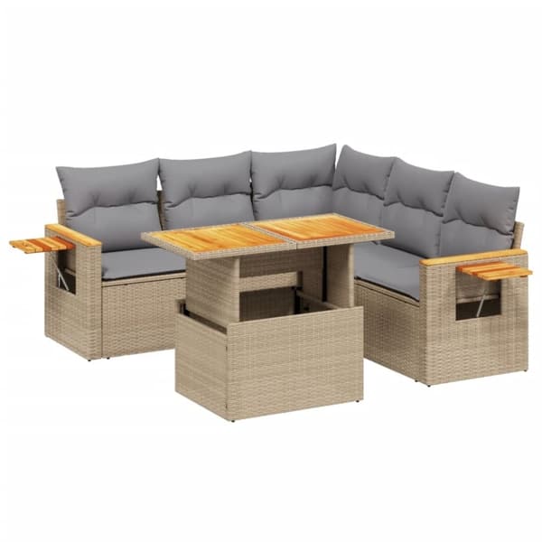 vidaXL sofasæt til haven 6 dele med hynder polyrattan beige
