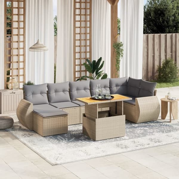 vidaXL sofasæt til haven 8 dele med hynder polyrattan beige