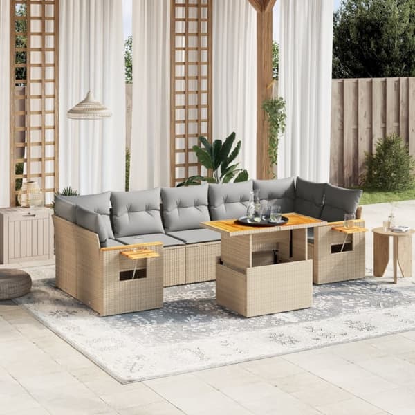vidaXL sofasæt til haven 8 dele med hynder polyrattan beige