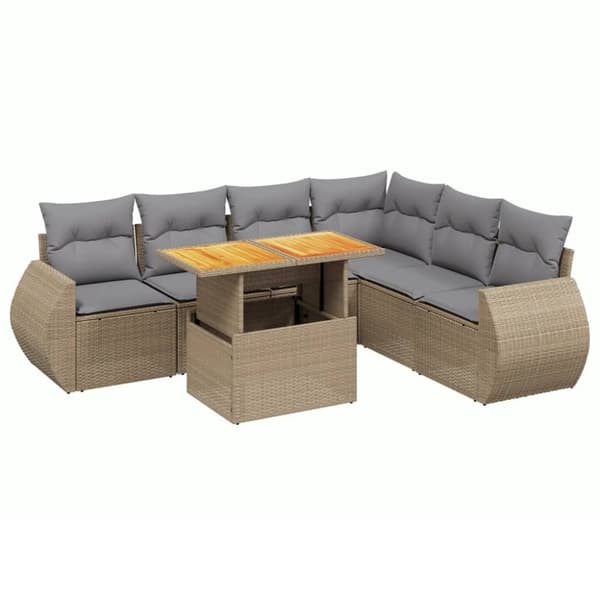 vidaXL sofasæt til haven 7 dele med hynder polyrattan beige