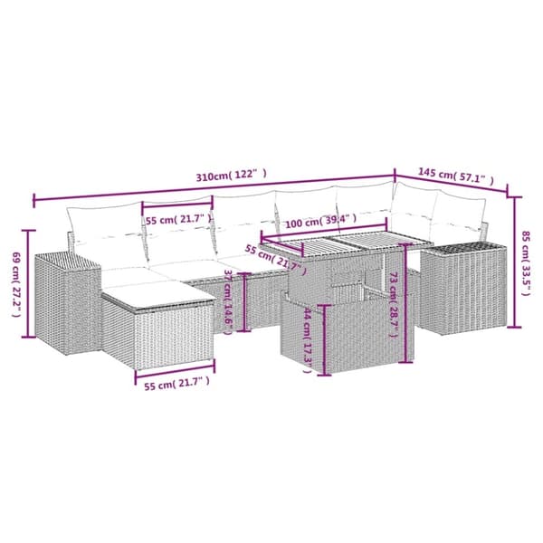 vidaXL sofasæt til haven 8 dele med hynder polyrattan beige