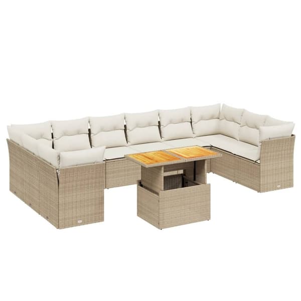vidaXL Loungegrupp för trädgården m. dynor 11 delar beige konstrotting